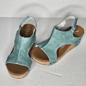 Very G Women's Turquoise LIBERTY WEDGE SANDALS  Size 8.5 Comfortable Light